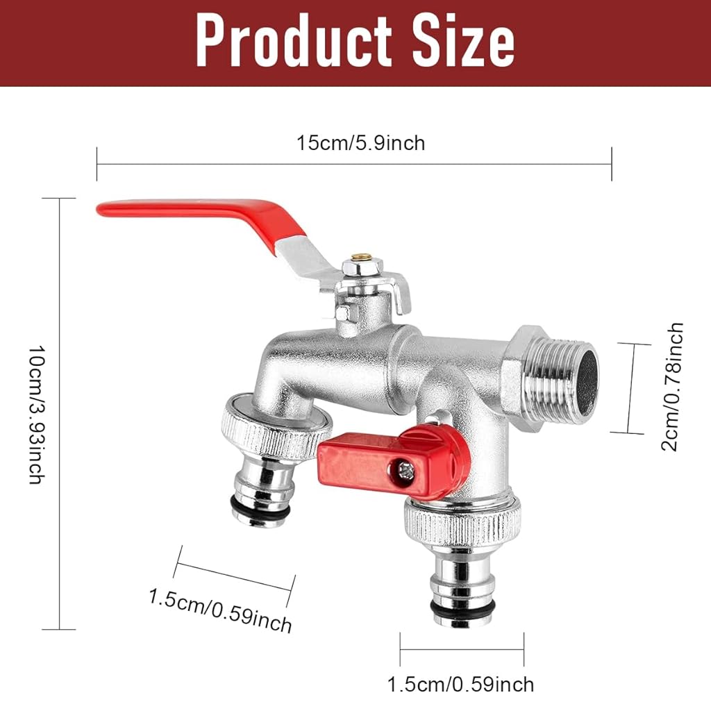 HASTHIP® 1/2 Inch Dual Outlet Garden Faucet Splitter, Heavy Duty Zinc Alloy Double Valve Tap with Individual Control, Outdoor Faucet Garden Tap for Efficient Water Distribution HASTHIP® 1/2 Inch Dual Outlet Garden Faucet Splitter, Heavy Duty Zinc Alloy Double Valve Tap with Individual Control, Outdoor Faucet Garden Tap for Efficient Water Distribution